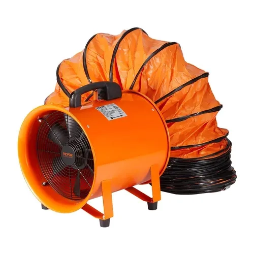 【Fallpicks】VEVOR 12in Cylinder Construction Fan, Heavy-Duty Steel Frame Industrial Blower, 585W Power (300W & Above) Ventilation Ventilator, 3198CFM Exhaust, 33ft Duct Hose, IP44 Rated, Overheat Protection for Home/Workplace Smoke Removal