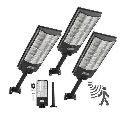 VEVOR 3-Pack 8000W Smart Adjustable RF Solar Lights Outdoor, 450000LM Dusk-Dawn On/Off Motion Sense, IP65 Water Resistant Shatterproof Commercial Work Lights, 20000mAh, 20h Continuous Solar Power, RF Remote Control for Driveway