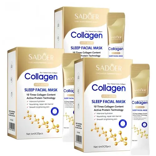 【20PCS】Collagen Face Masks - 1 Box, 10X Collagen Content, Active Protein Technology, Easy Absorption, Moisturizing Facial Mask, Anti-Wrinkle, Night Routine Skin Repair, Glowing Skin for Adults