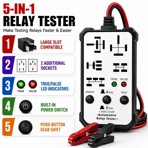 7-in-1 Universal Automotive Battery Relay Tester - 12V/24V Car Diagnostic Tool with LED Status Light, Voltage & Continuity Tester for Mechanics, Fast Circuit Checker for Troubleshooting & Repair