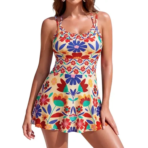Blooming Jelly Womens Swim Dress One Piece Bathing Suit Modest Neon Swimsuit Adjustable Straps Swimwear#TikTokShopFallDealsForYou