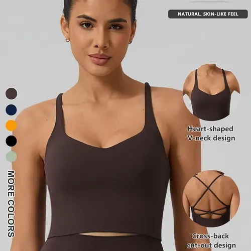 Women's Barely There Cross Back Sports Tank Top, Stretchy Thin Straps, Quick-Dry Breathable, Ideal for All Seasons, Athletic Tank, Casual Sport Top, Quick Drying Sportswear