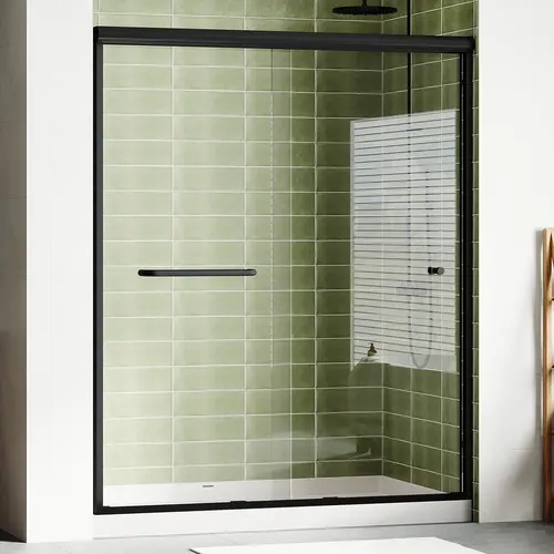 AMERLIFE 3 Size Semi-Frameless Walk-in Shower Door, 4" Adjustable Design, 1/4inch Thick Tempered Glass, Matte Black Aluminum Alloy Frame, Modern Bathroom Shower Sliding Door[TikTokShopFallDealsForYou]