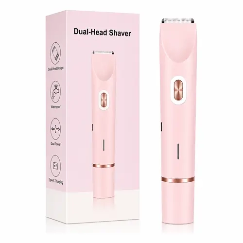 UrbanFit Dual-Head Waterproof Electric Razor for Women, Rechargeable Wet & Dry Bikini Trimmer, 2-in-1 Face & Body Hair Shaver, Facial Hair Remover for Upper Lip & Chin, Underarm & Leg Trimmer, USB-C, IPX7