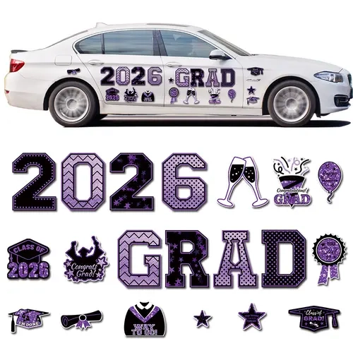 Graduation Cruise Ship Door Magnetic Set, Sturdy Waterproof Magnetic Item for Party Doors, 8 Word-and-Number Designs & 12 Patterned Grad Cap Decorations for Clean Metal Surfaces (Car Exterior, Refrigerator)