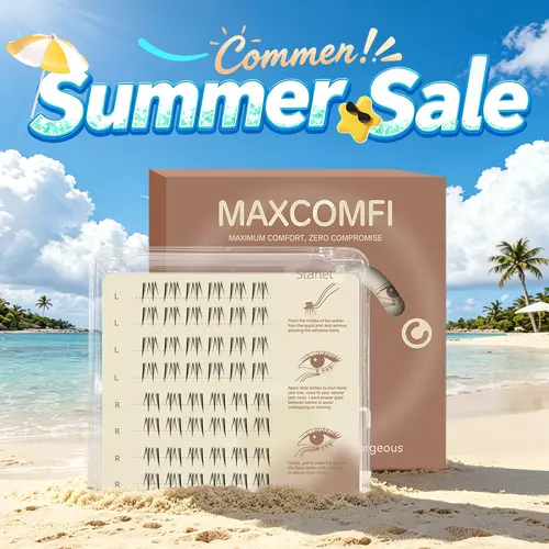 Maxcomfi Individual Single Lower False Eyelashes - Cosmetic Polyamide Starlet Style Wispy Natural Curled Self-Adhesive BASF PA6/PA66 Lashes for Comfortable Application & Bigger Bright Eyes, Wispy Natural False Eyelashes & Adhesives