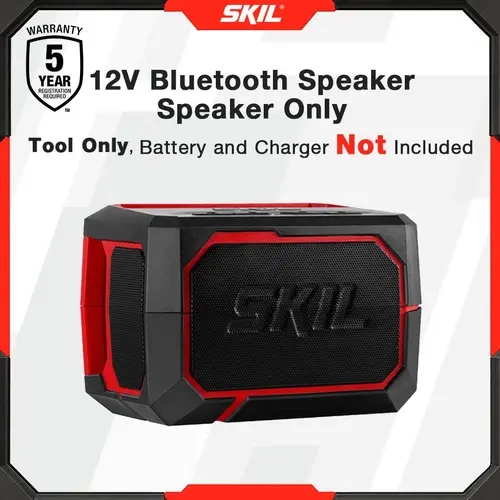 SKIL 12V Mobile Portable Bluetooth Speaker - Wireless Audio Device with 12 Lithium Ion Batteries, Dual Bass Radiators, Subwoofers, USB Port, Auxiliary Input, Long Battery Life (Tool Only)