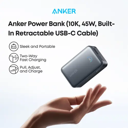 [Spotlight Live] Anker Nano Power Bank, 10,000mAh Portable Charger with 2.3 ft Anker InstaCord Retractable Cable, 45W Max Compact Battery Pack, Smart Display, For iPhone 16 Series, iPad, Galaxy, Pixel, and More summervibes
