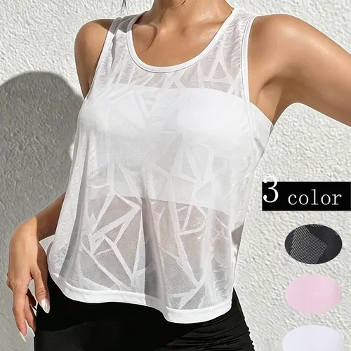 Women's Colorblock Mesh Cutout Adjustable Sports Tank Top, Activewear Clothing Fitness Workout, Breathable Workout Tee, Lightweight Transparent Fabric, Ideal for Exercise and Daily Wear