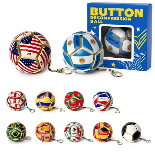HXD-ERGO Clip-On Sports Soccer Fidget Keychain - ABS Collectible with Modular Panels, Spherical World Flags Design, Smooth 12-Sided Clickable Sensory Toy for Stress Relief, Casual EDC Utility Keychain with Multiple Styles for Anniversary Gifting