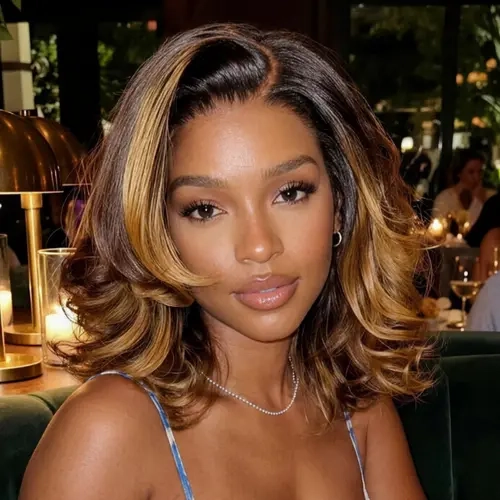 UNice Female 10-14 Inch Bodywave Bob Wig with Balayage Highlights, Golden Brown 7x5 HD Lace Closure, Glueless Human Hair, Drawstring, Natural Hairline, Heat Resistant, Sohochic