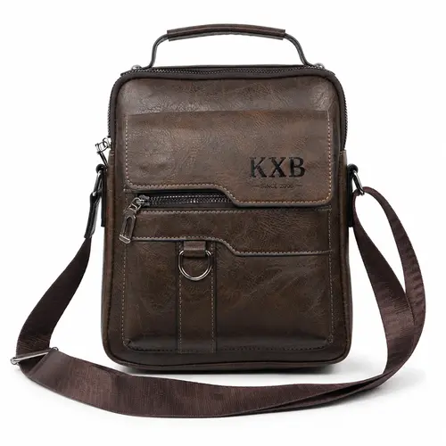 KXB Men's Cowhide Crossbody Shoulder Messenger Bag - Retro Street Style Handbag Crossbody Bag, Adjustable Strap, Multi-Pockets Organizer, Water-Resist PU, High-Capacity, Machine Washable for Work Travel, Hands-Free Mens Gifts