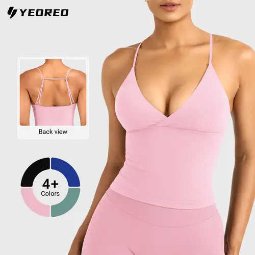 YEOREO LuxFlow Women's Seamless Longline Workout Tank Top - Twist Front, Padded Straps Camisole, Exercise Bra, Fitness Apparel for Yoga, Gym, Fitness Bra