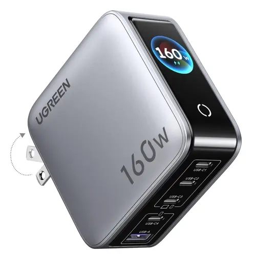 UGREEN 160W 5-Charging Ports Compact GaN USB-C High Speed Charger - Smart Display, Touch Control, Up to 140W Single-Port Fast Charging for Mobile Devices, MacBook Pro, Laptop (Cable Not Included, Non-Battery),tiktokshopfalldealsforyou