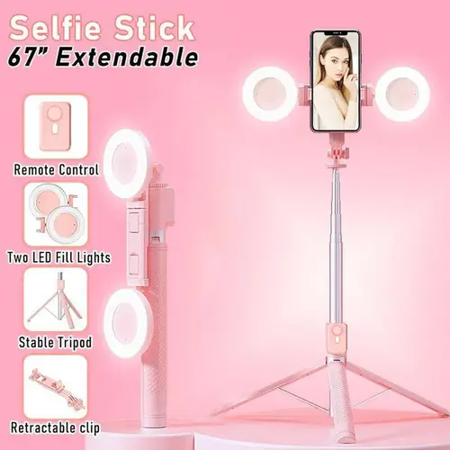 6-in-1 Multifunctional Selfie Stick Tripod with 2 LED Fill Lights, Smart 6-in-1 Remote Control, Adjustable Telescoping Mobile Camera Stand for iOS & Android Smartphones, Ideal for Vlog/Live - Compact Portable Adjustable Telescoping Selfie Accessories Gift