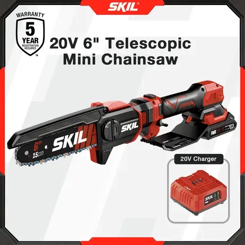 SKIL PWR CORE 20 Brushless 20V 6 In. Telescoping Pruning Saw, Cordless Mini Chainsaw Kit with Up to 2.8 feet Including 2.0Ah Battery and Charger