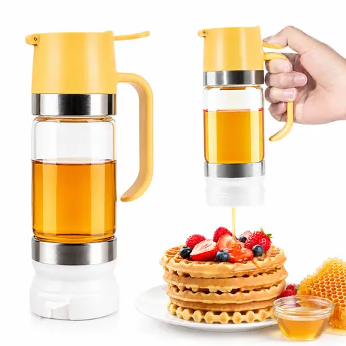 AISOON 10oz (300ml) Glass Honey Dispenser - Kitchen Gadgets with Handle, Press-Trigger Bottom Dispensing, Adjustable for 9 fl oz and Above Honey, Syrup, Coffee, Daily Home Kitchen Storage Bottle