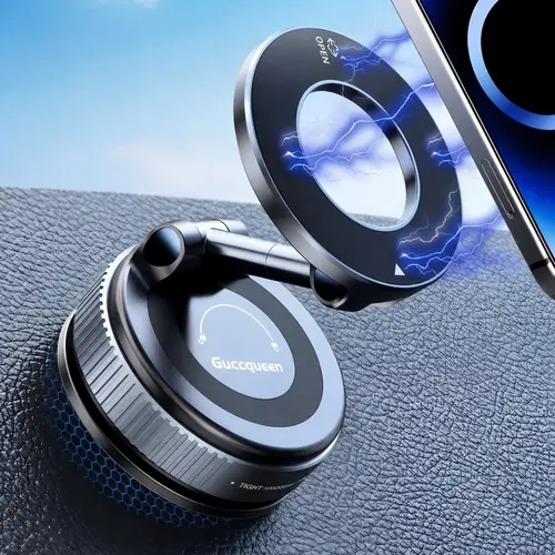 Guccqueen Universal Magnetic Cellphone Holder for Car - MagSafe-Compatible for iPhones, Easy-to-Use Nano Gel Suction Cup Mount, Foldable Auto Accessories Interior, Cool Car Stuff, Dashboard Accessory