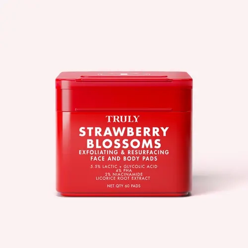 Strawberry Blossom Exfoliating & Resurfacing Face & Body Pads – Infused with Lactic + Glycolic Acids and PHA to Exfoliate, Refine Texture, and Visibly Minimize the Look of Pores