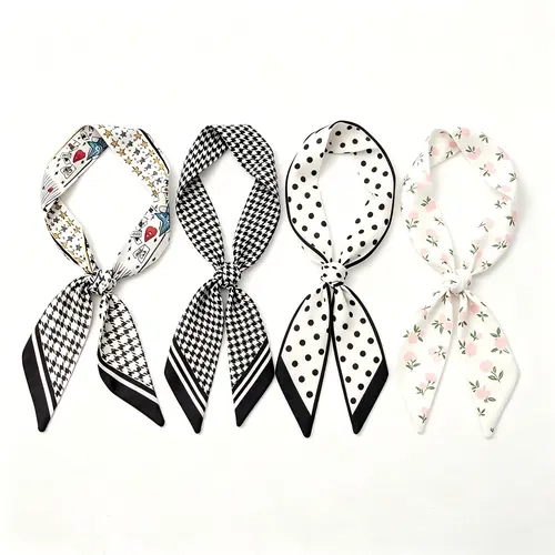 KALIDI Fashion Scarves for Women 4-Piece Set - Multifunctional Satin Polka Dot Decorative Scarves, Headbands & Bag Hair Accessories for Everyday, Boho Style, Lightweight and Versatile