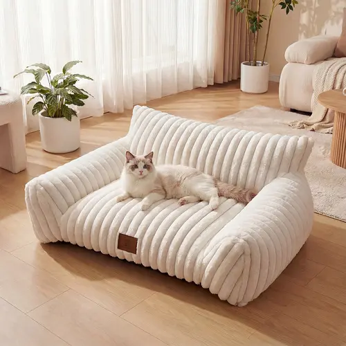 【Fall Deals】Claw-Safe Fleece All-Season Cat Couch Bed - All Sizes, 3 Styles, 45"x37" Option, Detachable Zipper Cover, Machine-Washable, Memory Foam Support, Anti-Slip Base, Head/Neck Cradle, Deep Rest Design, Works in Rooms, Cars, and Crates