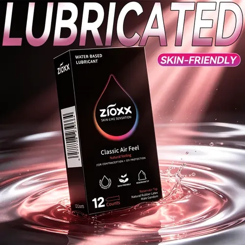 ZIOXX Classic Air Feel Male Condoms - 12 Pcs, 52mm Water-Based Smooth Latex, Natural Soft Skin-Like Intimacy, Barely-There Thin Comfort, Reservoir Tip, Prop 65 Safe Protection Aid