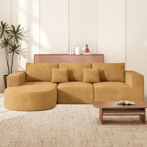 【2 Packages shipping】Modular Sectional Sofa with L-Shape Chaise,Cloud Sectional Modern Sleeper Couch with Deep Seat,Sponge Compression Sofas No Assembly Required (Beige-Corduroy Fabric)