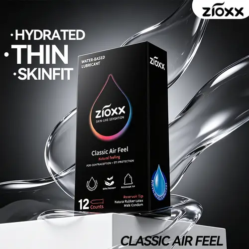 ZIOXX Classic Air Feel Condoms for Men - 0.045mm Thin Ultra-Fine Natural Latex, Standard Fit, Soft, Comfortable, Skin-Friendly Smooth, Prop 65 Safe, Reliable Protection, Reservoir Tip, 3-Count Trial Pack (3-48 Counts, 12-Piece Option Available), No