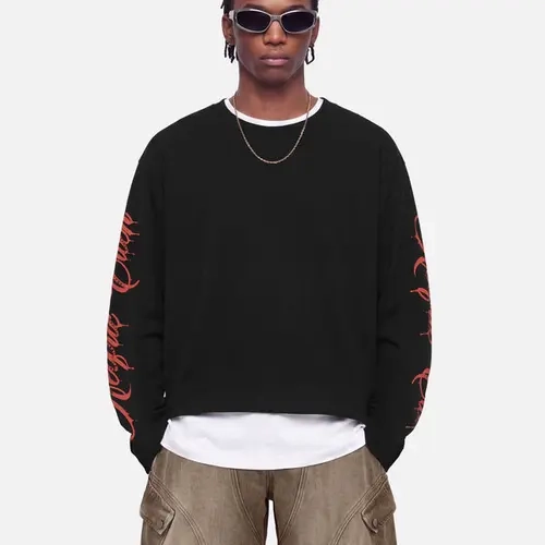Aelfric Eden Boxy Thorn Chain Graphic Long Sleeve Tee Oversized Boxy Fit Dual Sleeve Thorn Chain Print Detail Heavyweight Cotton Fabric Y2K Edgy Streetwear Unisex Top