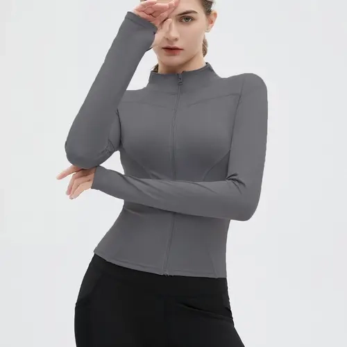 Women's Slim-Fitting Running Sports Jacket, Sports Outerwear, Workout Jacket, Elastic Long Sleeve Yoga Zip Top, Casual Wear for All Seasons, Workout Clothes