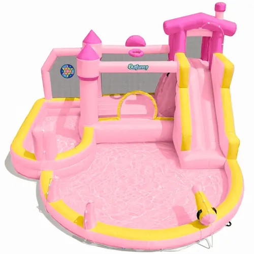 Outfunny #backtoschool Multi-Purpose Inflatable Water Castle Playset - Oxford Fabric, Reinforced PVC, Soft Edge Safety, Stable Anchor Base, Water Slide, Bounce House, Blow Up Pool, Accessory Kit with Storage Bag for Kids 3-12 (Backyard Outdoor Toy Gift)