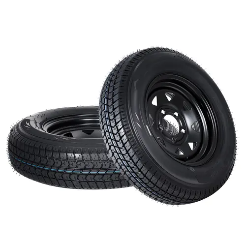 GARVEE New Upgraded 2-Pack ST175/80D13 Rubber Trailer Tires with Rims, 5 Lug on 4.5" Bolt Pattern, 6-Ply Construction Bias Ply Design, 50 PSI Load Range C, Easy Assembly Heavy Duty 13" Black Spoke Wheels for Utility, Family Camping Trailers