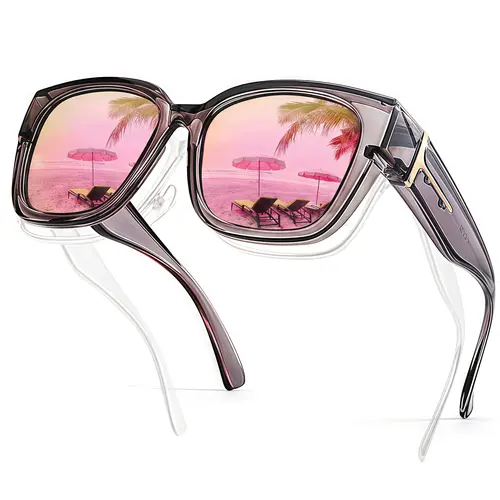 EUNOIALENS Women's Fit Over Square Frame Sunglasses Oversized Polarized Lenses, UV400 Protection, T Zone Temples, Wrap Around Design, for Casual Driving & Daily Wear, Stylish Women's Gift Accessory, Sunglasses For Women