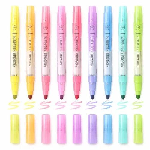 12-Pack Double-Ended Chisel Tip Erasable Highlighters, Assorted Hues Office Stationery - Smooth No-Bleed Mess-Free Ink, Back to School Essential for Bullet Journaling, Coloring, Notes Aesthetic Markers & Correction Tasks