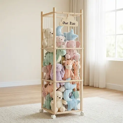 Stuffed Animal Zoo Storage&Organizer, Wooden Toy Holder with Brake Wheels, Large Capacity Stuffy Plushies Storage, Space Save Toy Organizer for Toddler Rooms, Playrooms, Bedrooms, Kidrooms, 54 Inch, summervibes, summerwins, #sohochic