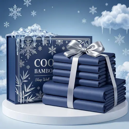 Jollyvogue Extra Deep Pocket Bamboo Sheets - 6 Pcs Breathable & Cooling Bed Sheet Set, Hotel Luxury Fitted Soft Wrinkle-Free Machine Washable For Mattresses, Room Decor, Full/Queen/King Size Pillowcase Sets All Season Bedding