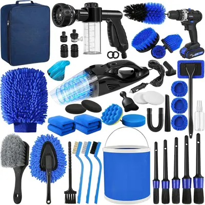 45Pcs Car Detailing Kit, Car Detailing Brush Set, Car Wash Cleaning Kit, Car Detailing Brushes, Professional Car Care Kit for Interior Exterior Wheels, Blue