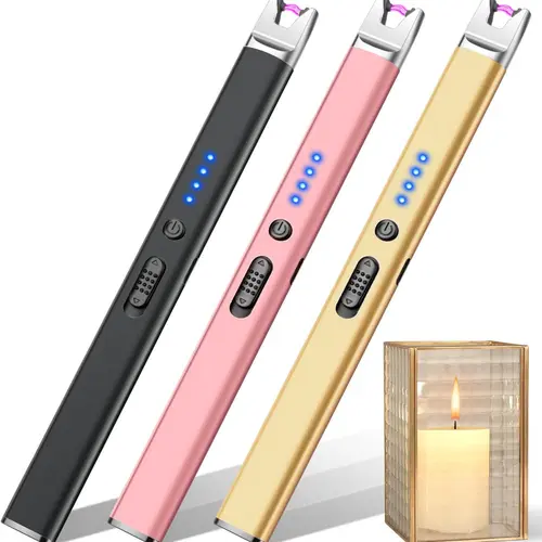 LcFun 2-Piece Casual Lockable Metal Body Plasma Arc Igniter - Portable USB Rechargeable, Safety Lock, Windproof, Lightweight, Compact, LED Display, Automatic Power Off, Odourless, Modern Classic Home Supplies Decor for Outdoors, Candle Lighting