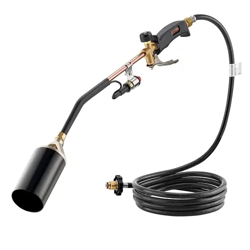 VEVOR CCSAus-Certified Gas-Powered Propane Weed Burner, 1,800,000 BTU High-Heat Durable Metal Nozzle, 10 ft Extended Hose, 100lb Heavy-Duty Unit, Adjustable Intensity Flame, Turbo Trigger Push Button Automatic Igniter for Weed Taming, Ice Removal