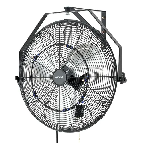 VEVOR 20-in Sturdy Metal Industrial Cooling Wall-Mounted Fan - IP44 Rated, 3-Speed (Adjustable Speed/3-Gear), Controllable Angle, Mist Function, 32.8 Ft Airflow, Evaporative, Socket-Powered, Wire-In, Long-Lasting Cooling for Garage, Workshop