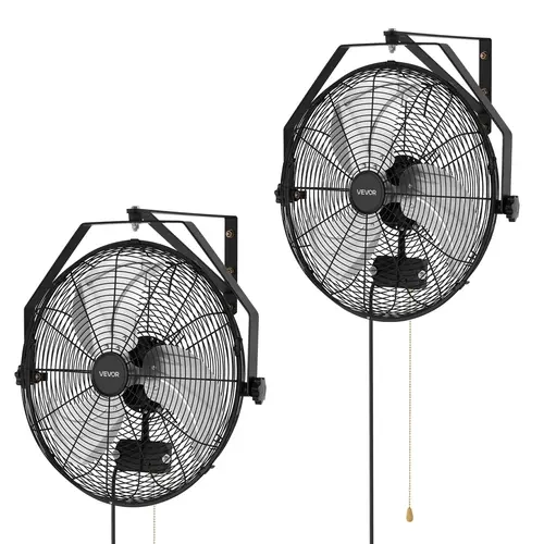 VEVOR 2-Pack 18 in Industrial Wall-Mount Fans with IP44 Motor, Multi-Speed Control, Adjustable Rotation Angle, 2850 CFM Flow, 29.5 Ft / 9 M Airflow Distance, 2-Pack Coverage for Industrial Garage Use
