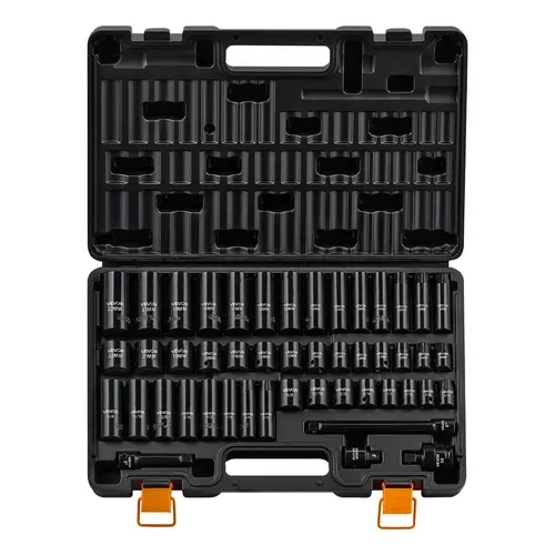 VEVOR 3/8" Impact Ready Tool Kit Set - 48-Piece 6-Point Cr-V Steel Impact Socket Set, SAE 5/16"-3/4" & Metric 8-19 mm,21-22 mm Laser Marked Sockets, 1/2" F to 3/8" M Ratchet Adapter, Extension Bar, Storage Cage