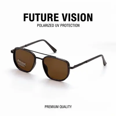 Unisex High-Quality Metal Geometric Double Bridge Cool Sunglasses - Ultra-Light Durable Sports Eyewear, Polygonal Frame Beach Shades, Black+Jet & 2pc Coffeebrown, Unique Look, Travel Accessories, Ideal for Everyday Use & Travel Gifting