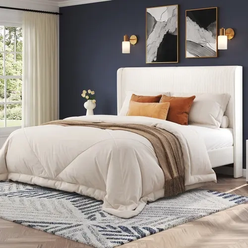[ONLY INCLUDED BED]VanAcc Upholstered Bed Frame, Easy Assembly Full Size Bed Frame, Modern Bed Platform with Corduroy Headboard, Wooden Slats Support, No Box Spring #TikTokShopFallDealsForYou