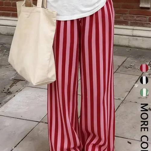 Women's Casual Striped Oversized Loose-Fit Baggy Long Pants, Lightweight Comfortable Bohemian Style, Versatile Vacation Wear, Unlined Palazzo Boho Casual Trousers, Loose Flowing Trousers