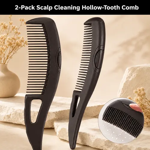 [WakeSecret] 2-Pack Hollow-Teeth Safe Pressing Scalp Detox Comb - Dandruff Remover for Oily Roots, Dry Shampoo Buildup, Slim for Gym Kits (Ideal for Couple, Family)