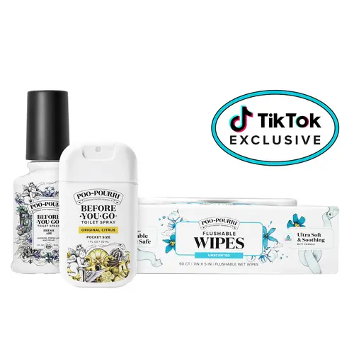 [Poo~Pourri] Ultimate Bathroom Starter Kit - 2oz Spray, 1oz Pocket Spray & Flushable Wipes Bundle
