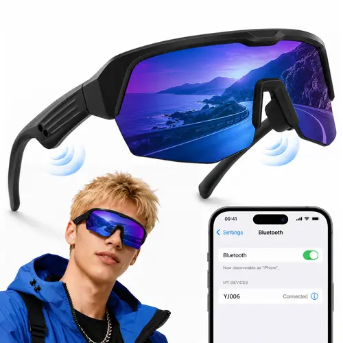 Seenda Bluetooth 5.3 Wearable Smart Glasses - Modern UV-Protective Polarized Dustproof Lenses PC+ABS Frame, Cool Gadgets with 130mAh Battery, Fast Type-C Charging, Music Player, Hands-Free Calling, Voice Control for Men Cycling, iOS/Android, Unique Gifts