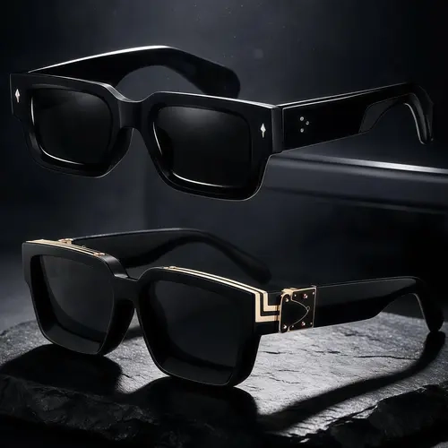 EUNOIALENS Unisex Vintage Millionaire Full Rim Square Sunglasses UV400 Protection, Retro Punk Alternative 80s Style, Gold Accent, Streetwear Outfits Accessory, Sunglasses for Women, Men's Stylish Accessories