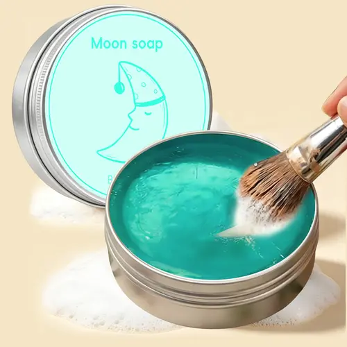 Moon-Shaped Eco Silicon Cleansing Bar - Coconut Fresh Aroma Makeup Brush Soap, Portable Makeup Tool Cleaner for Scrub Rinse Deep Clean Without Residue, Apply Cleansing Soap Compatible